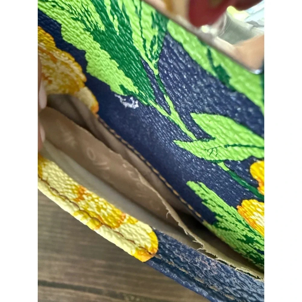 Tignanello Bed‎ of Roses Floral Satchel Handbag Purse Navy Yellow Flower Print